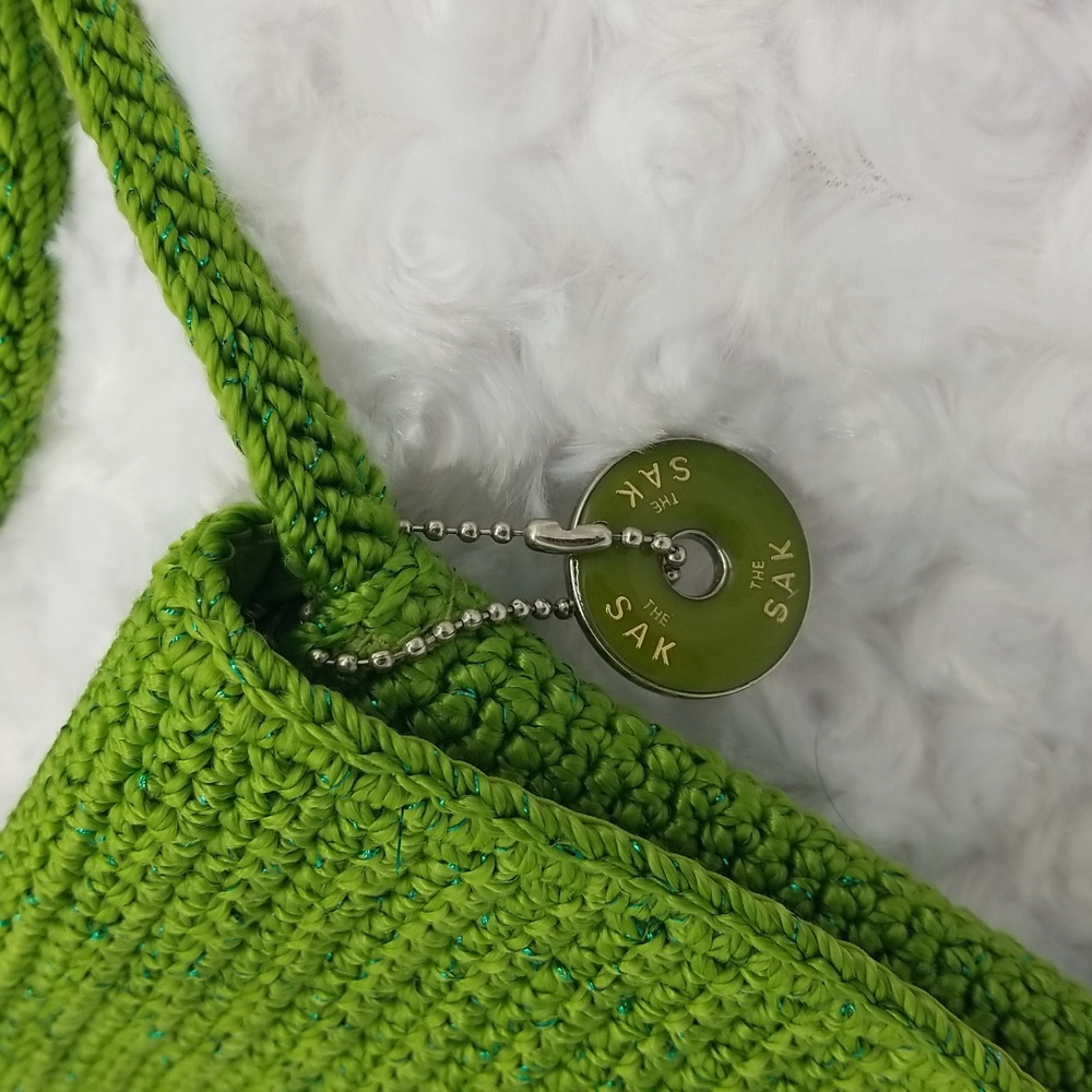 The Sak Crochet Lime Green with Green Sparkle Square Zipper Crossbody Bag - Picture 3 of 14